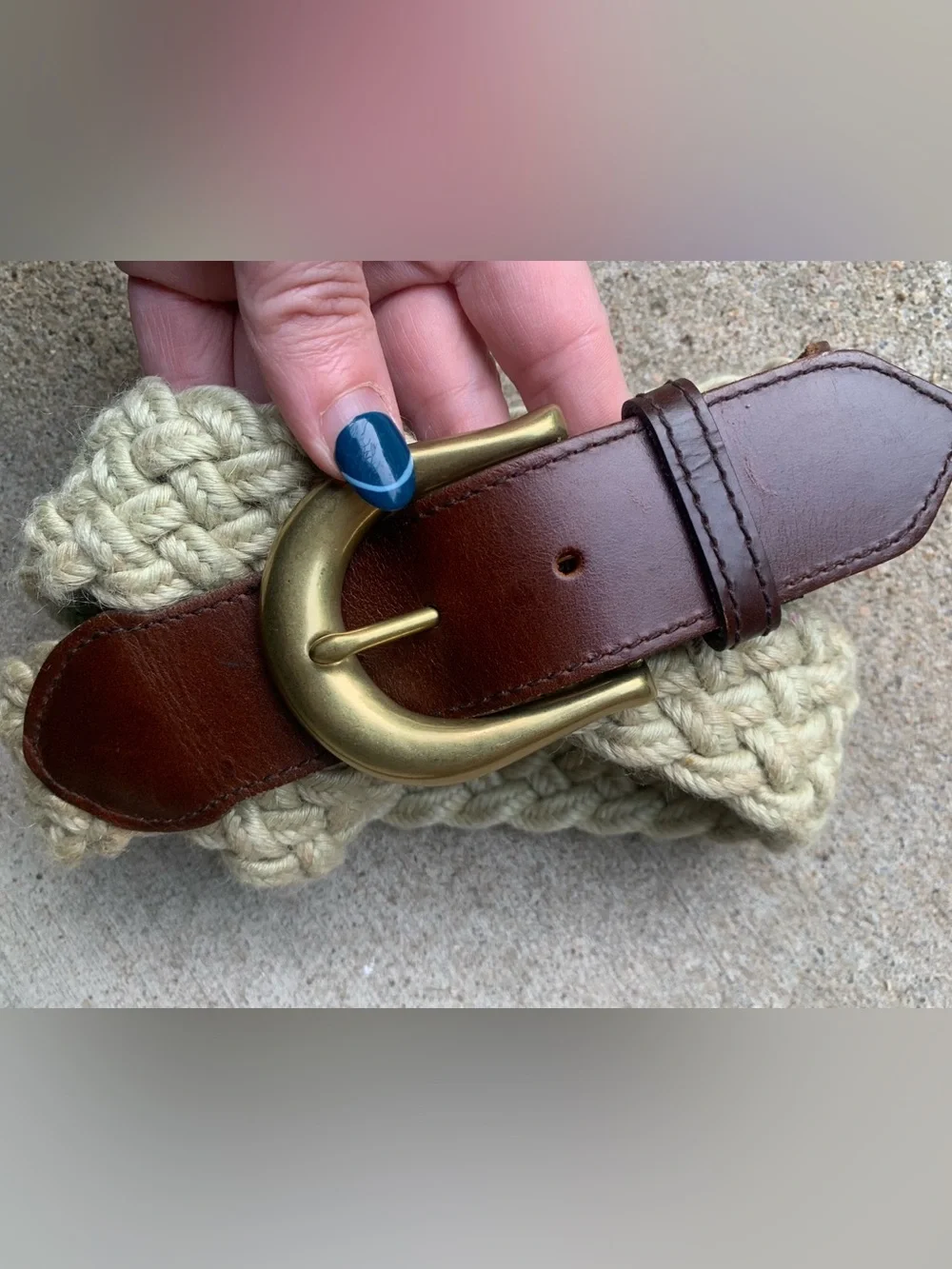 Ivory Braided Belt with Brass Buckle
